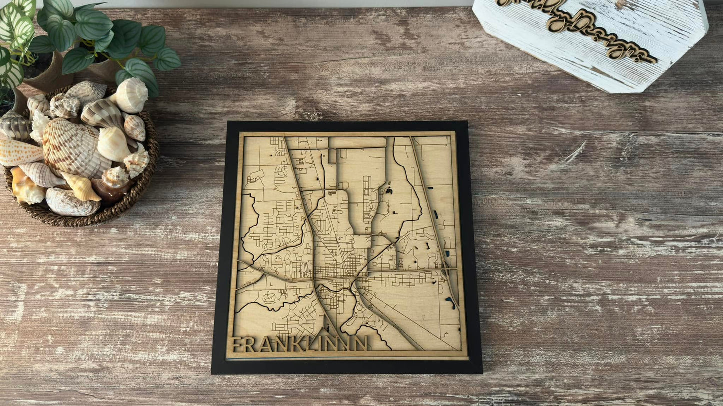 Laser Map Cut out in 12 x 12 frame