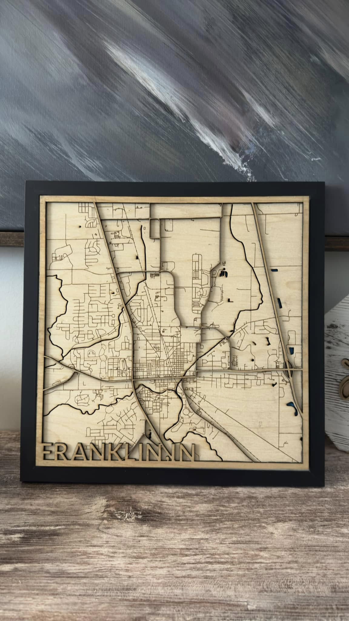 Laser Map Cut out in 12 x 12 frame